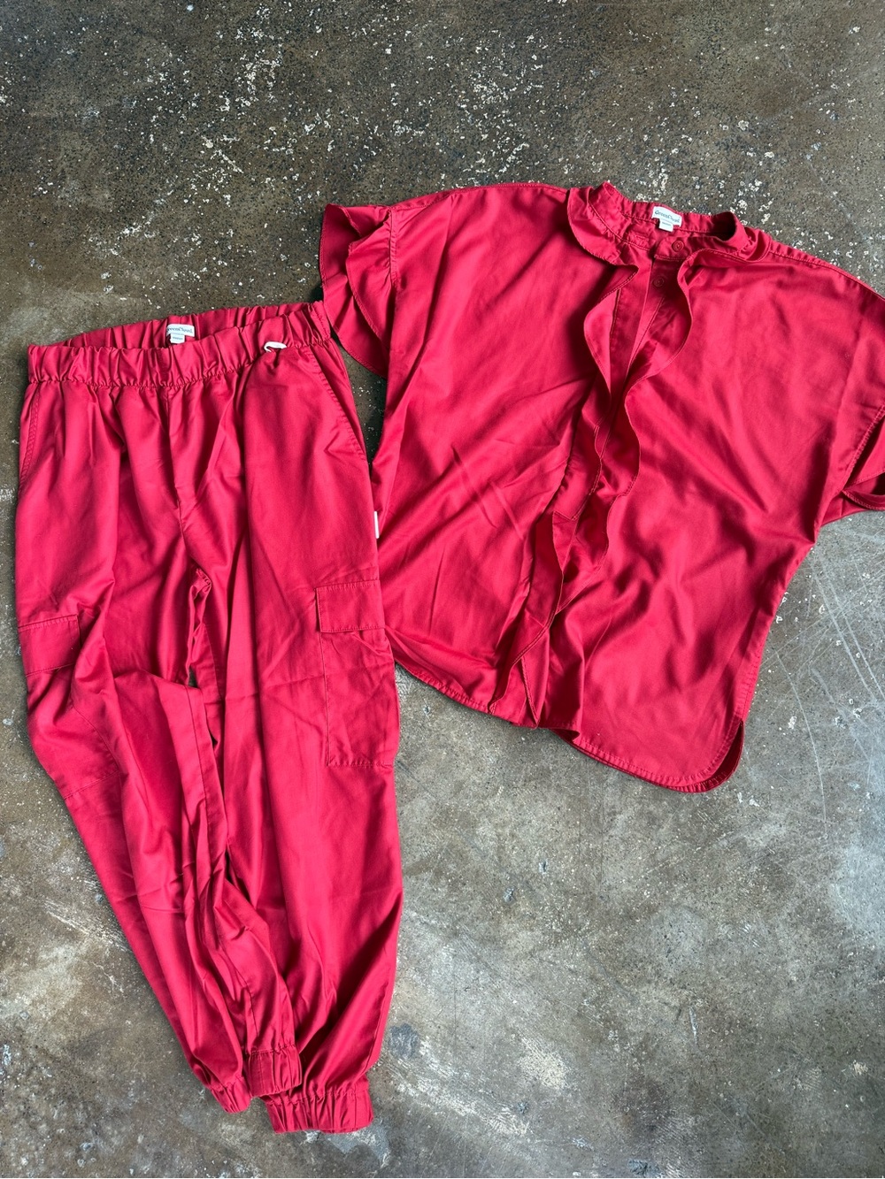 Green Cloud Luxury Red Women's Scrubs. Jogger Pants & Matching Top